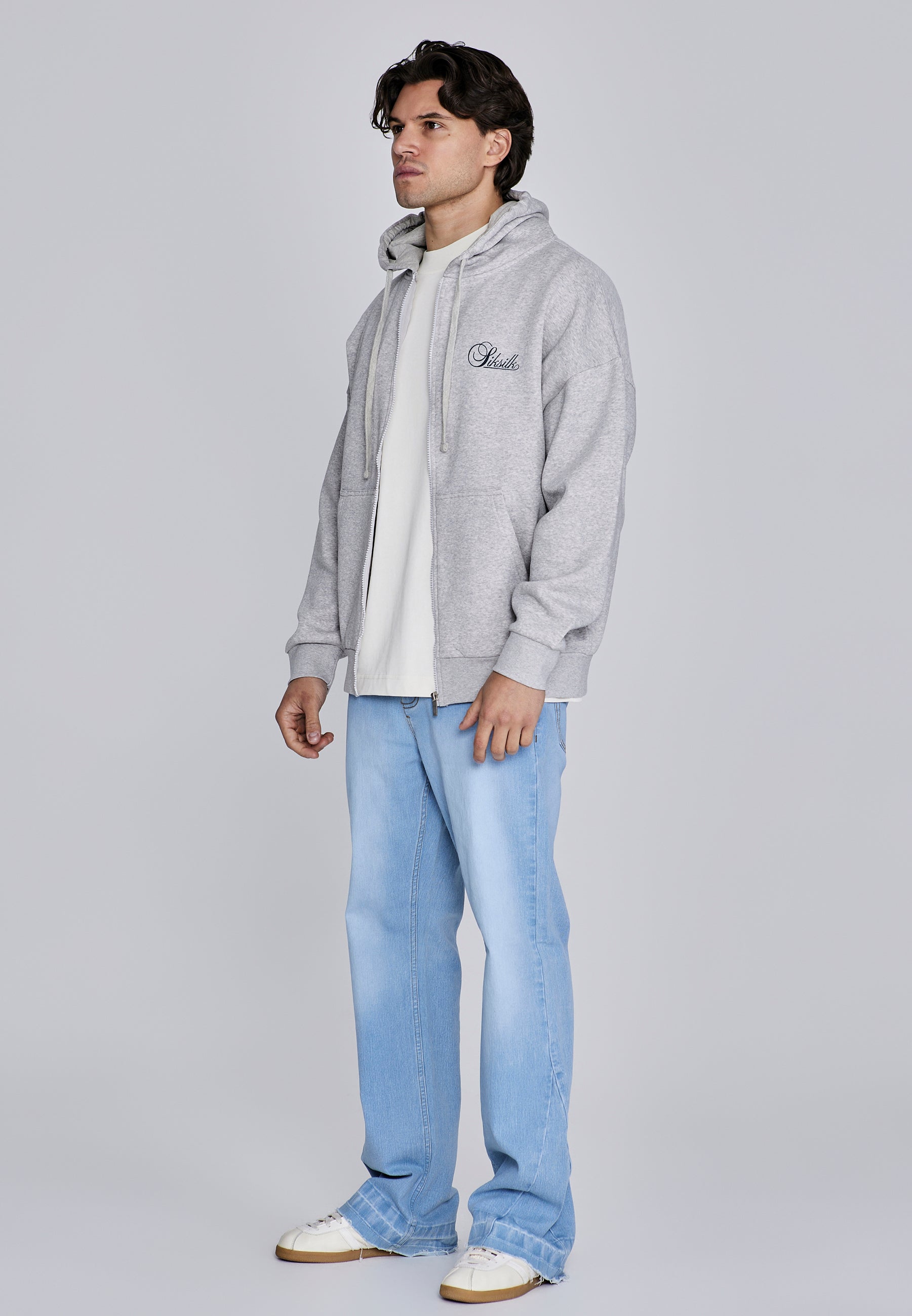 Essentials Full Zip Hoodie in Grey Marl Vestes à capuche SikSilk