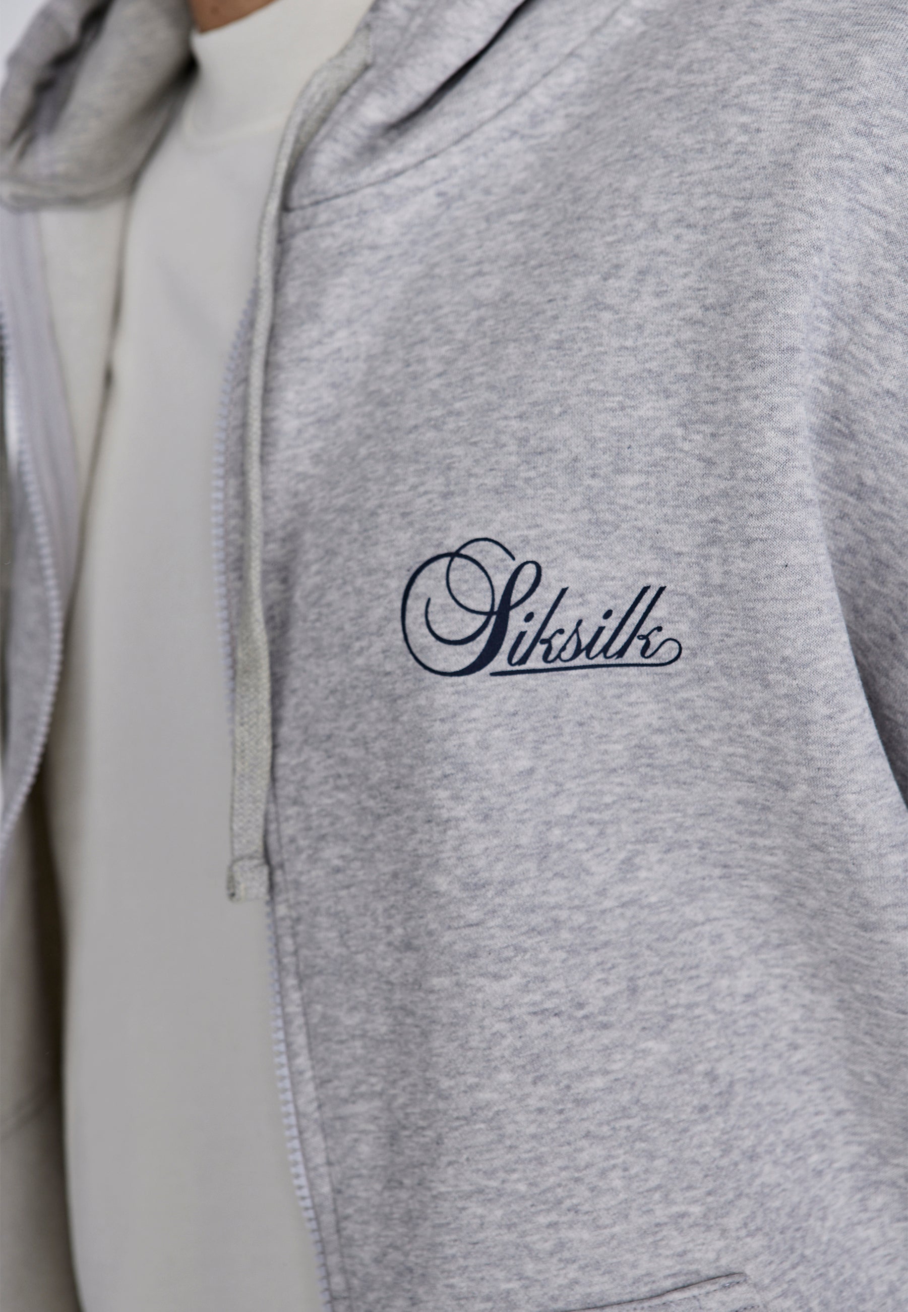 Essentials Full Zip Hoodie in Grey Marl Vestes à capuche SikSilk