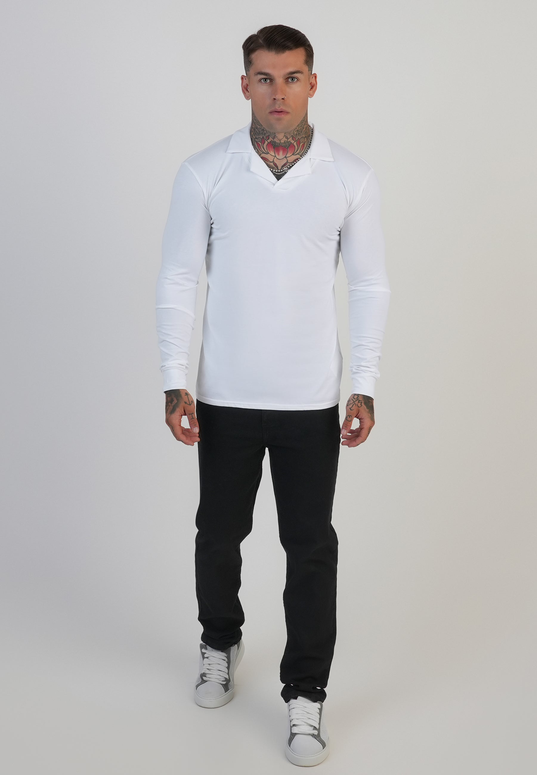 Polo Revere à manches longues en blanc T-shirts SikSilk