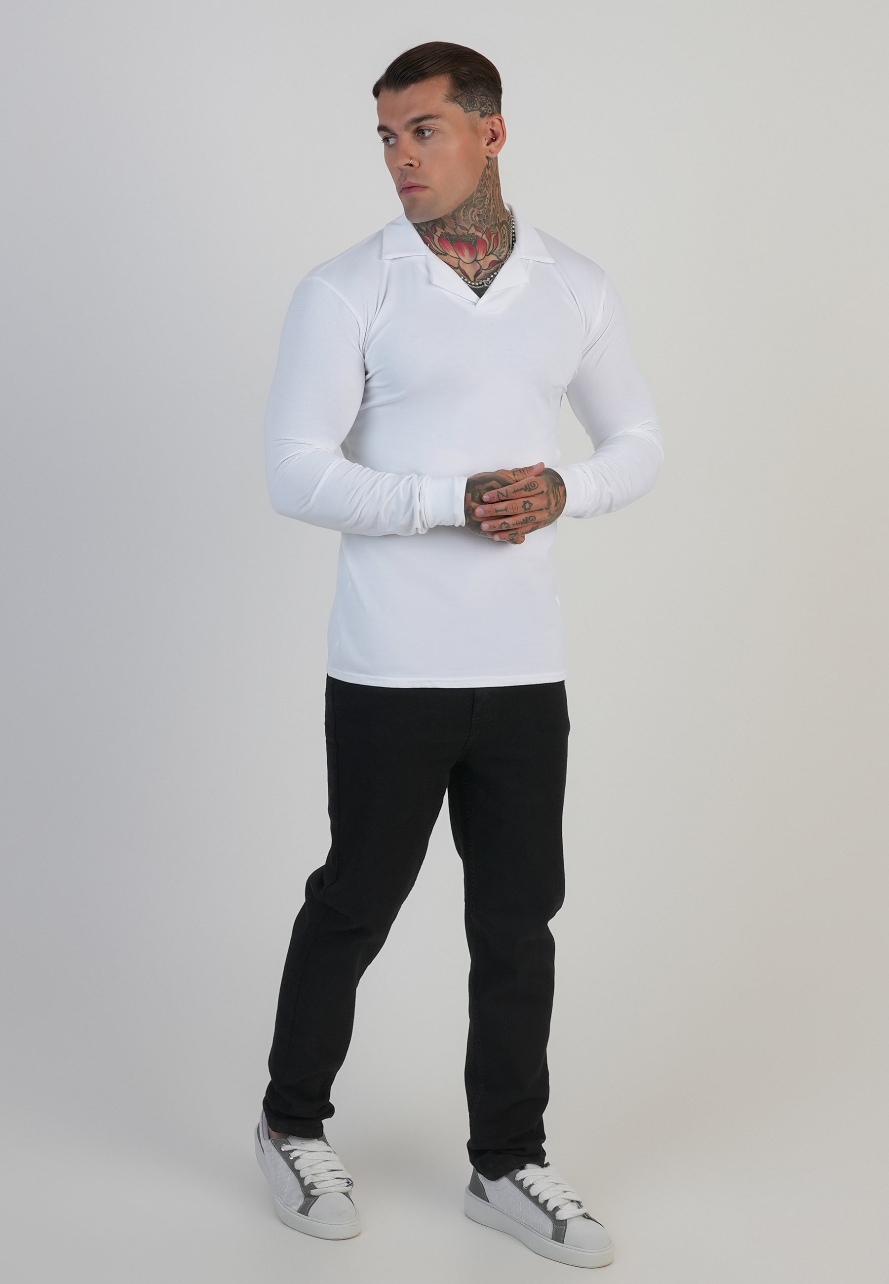 Polo Revere à manches longues en blanc T-shirts SikSilk