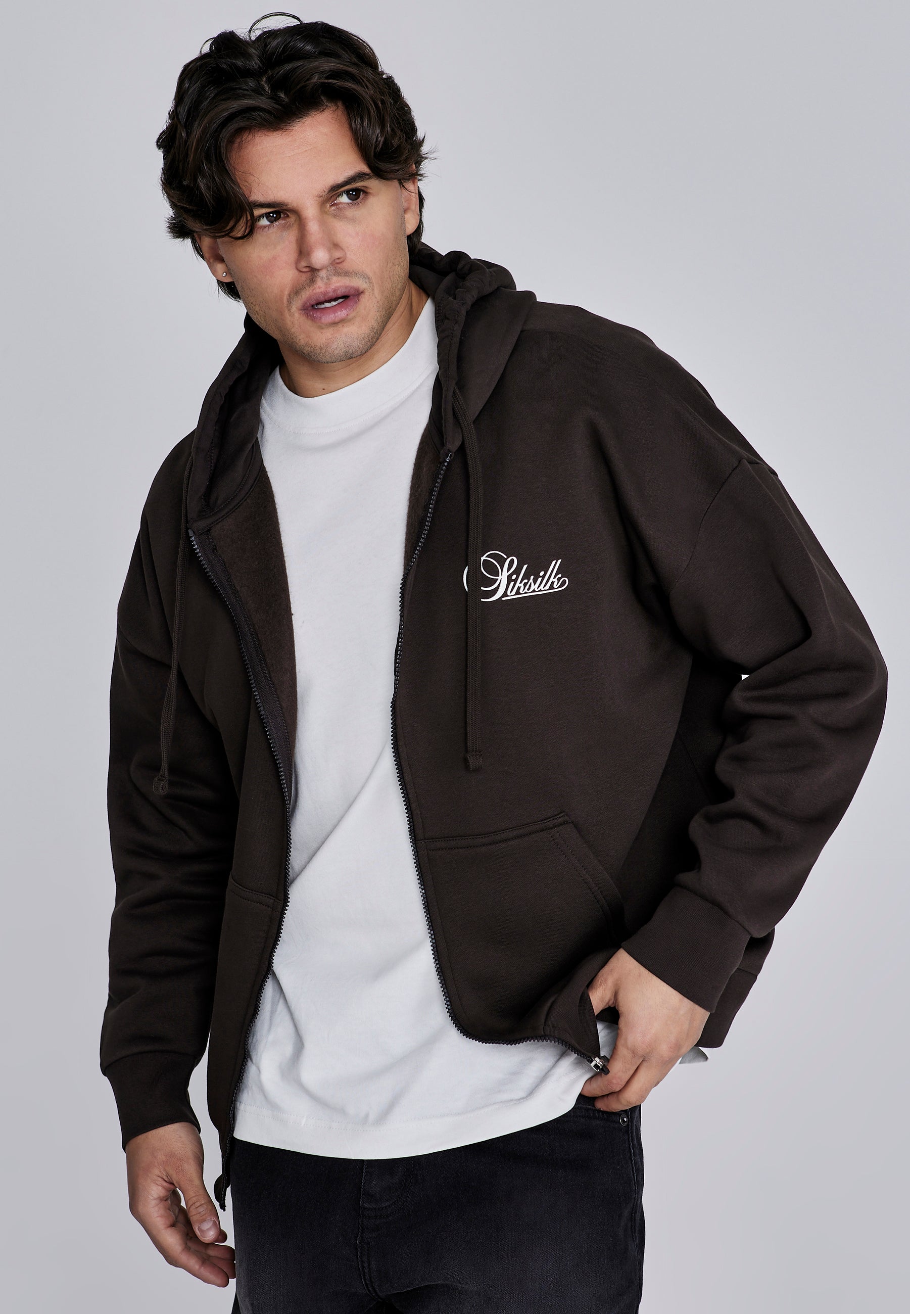 Essentials Full Zip Hoodie in Marron Sweat-shirts SikSilk