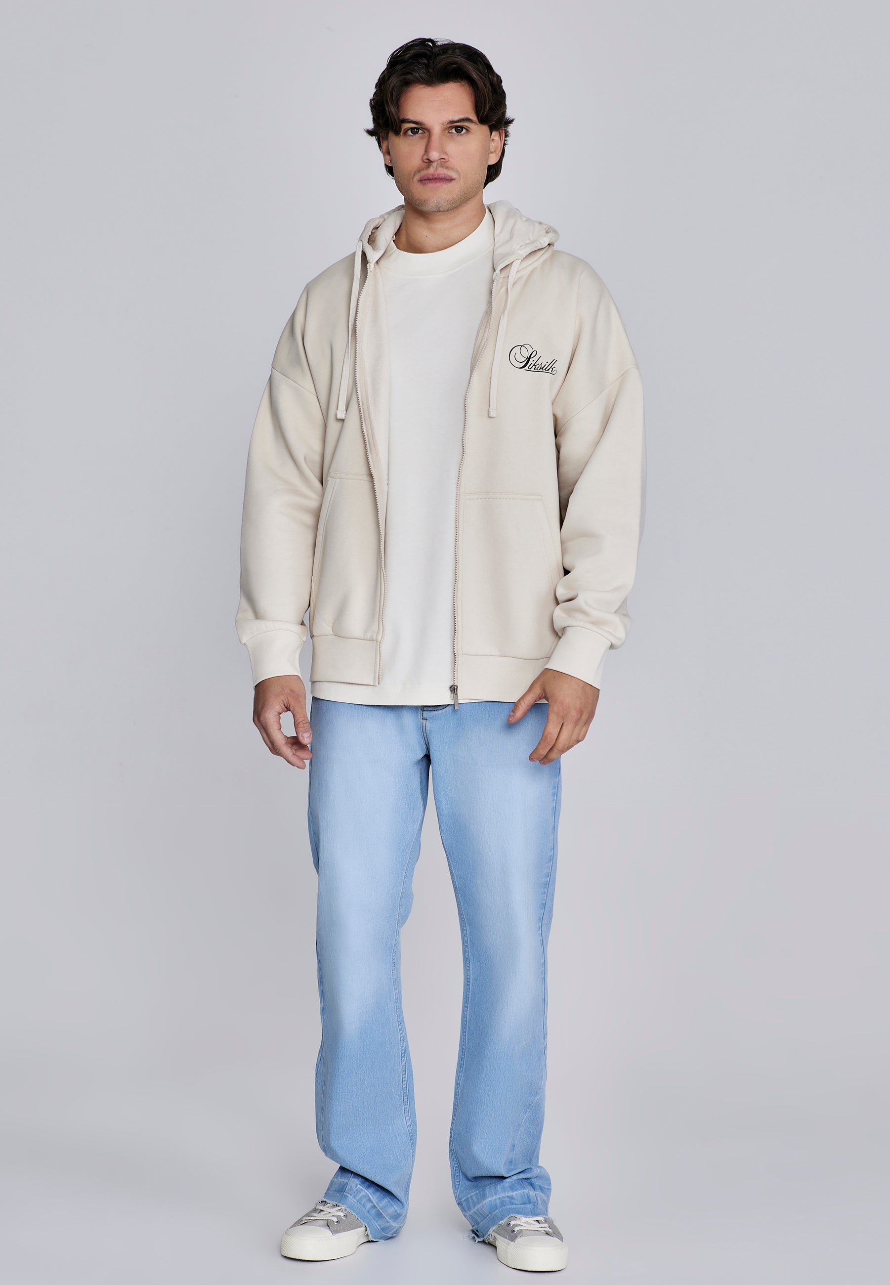 Essentials Full Zip Hoodie in Ecru Sweat-shirts SikSilk