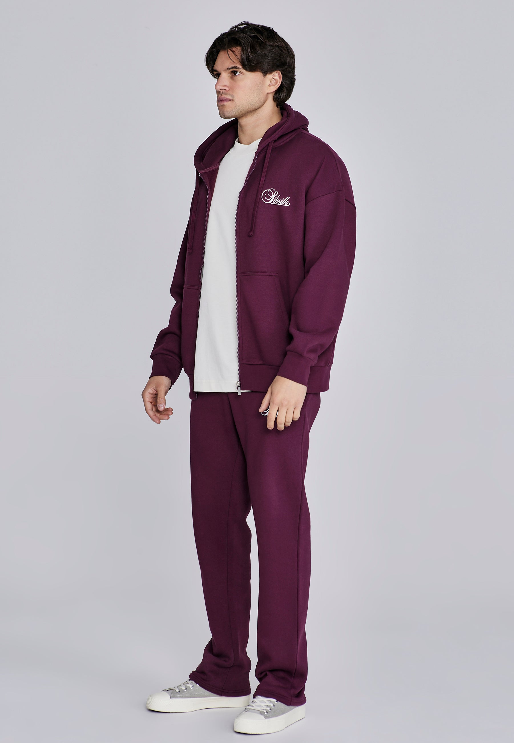 Essentials Full Zip Hoodie in Bourgogne Sweat-shirts SikSilk