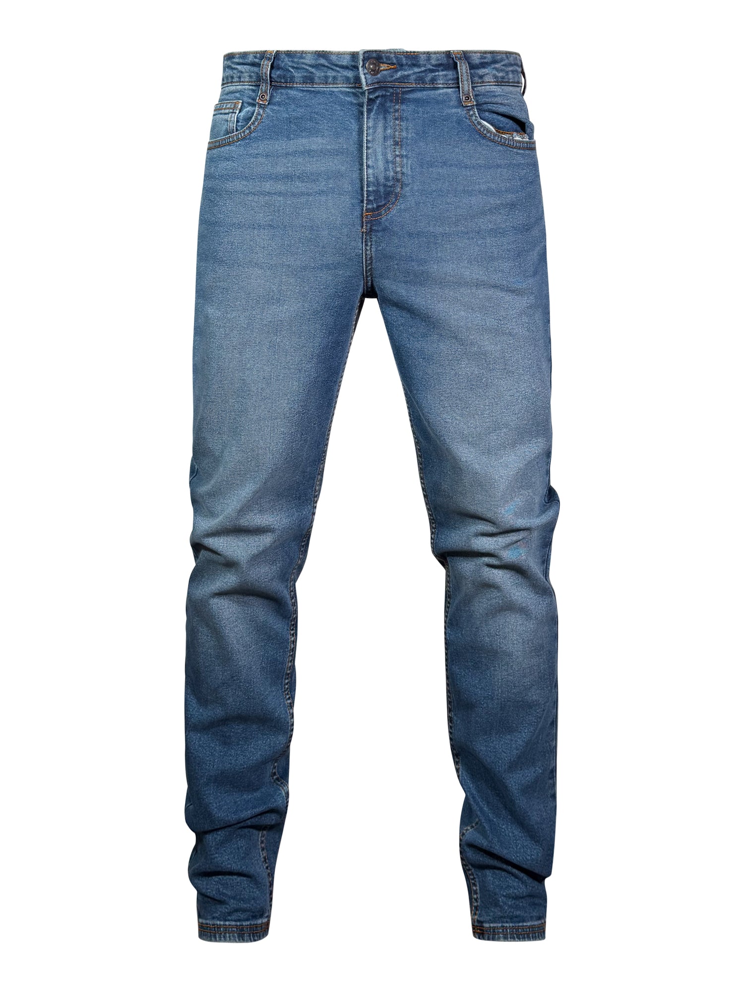 Jeans slim en bleu moyen délavé