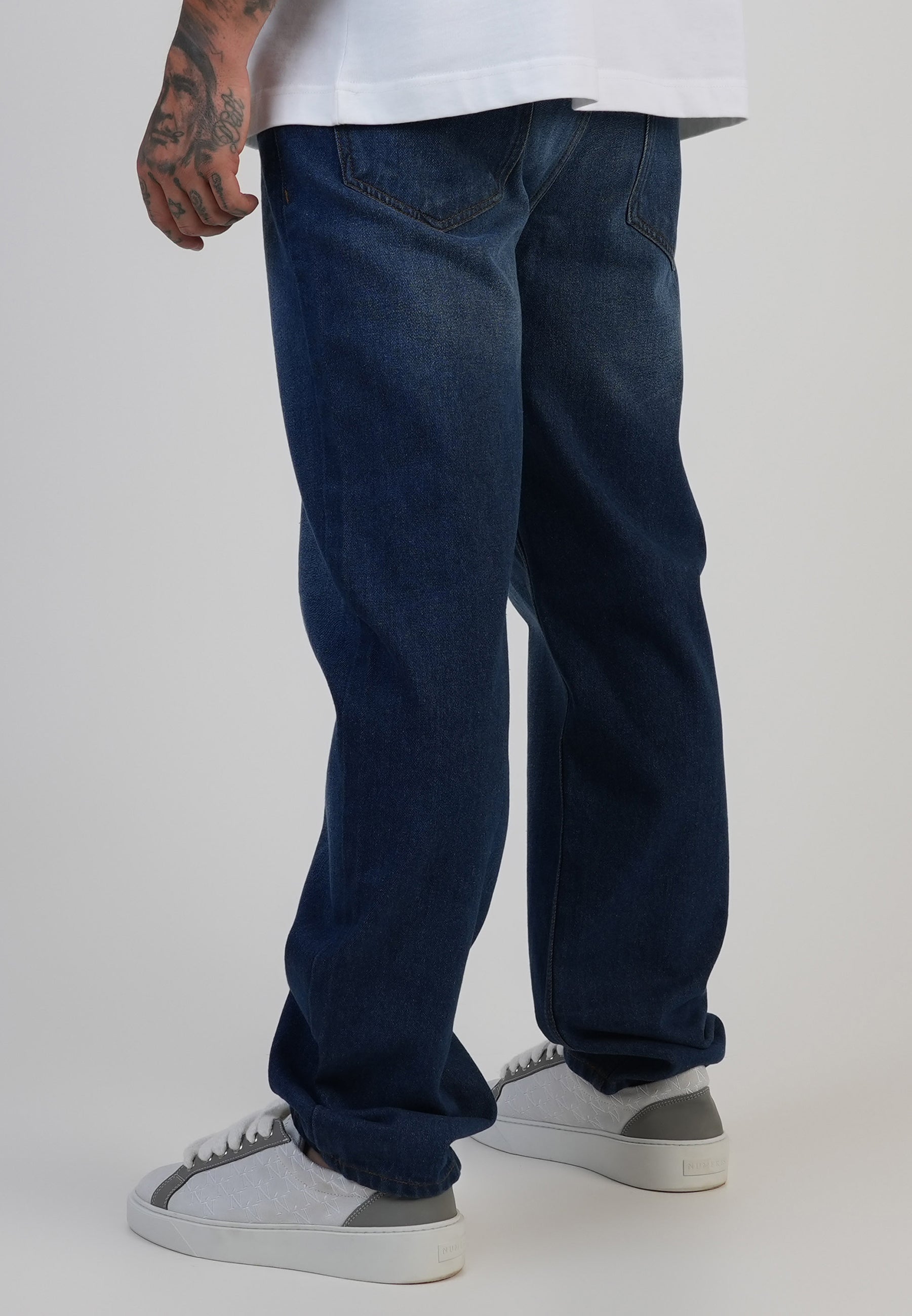 Jeans coupe droite délavé bleu foncé Jeans SikSilk