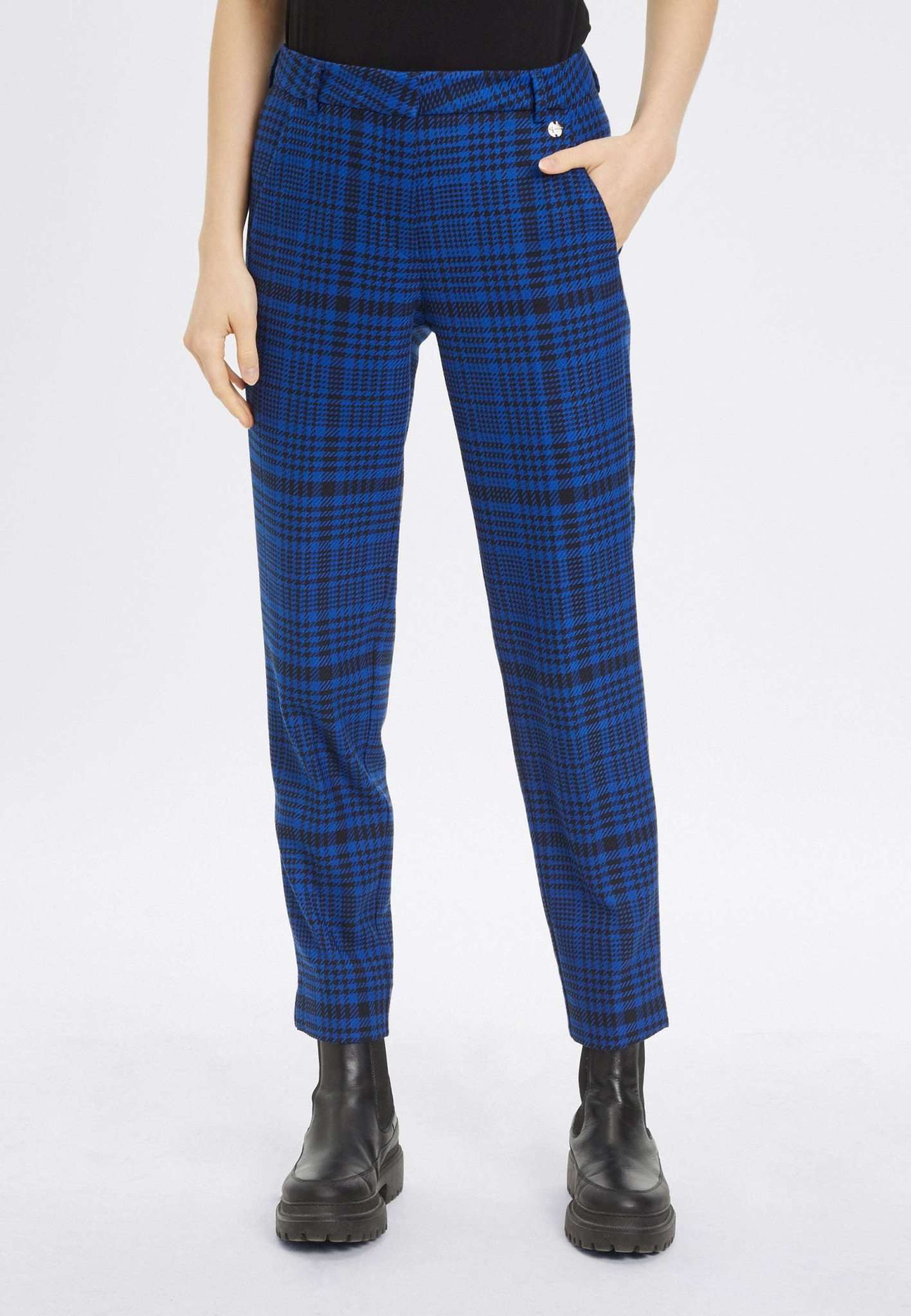 Ariana Check Cigarette Pants in Blueberry Houndstooth Check Pantalon Tamaris   