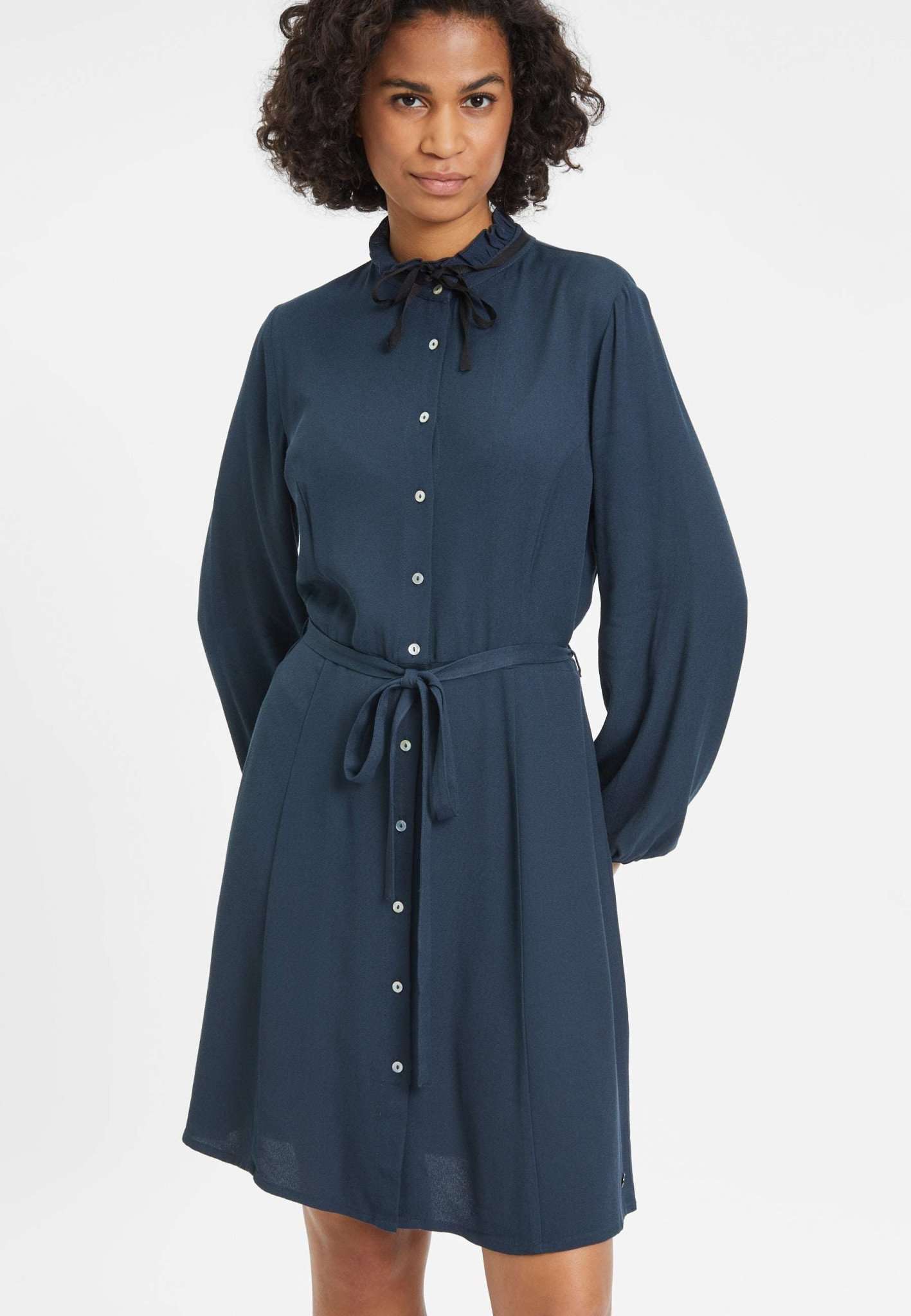 Bona High Neck Ruffle Dress in Blueberry Robes Tamaris   