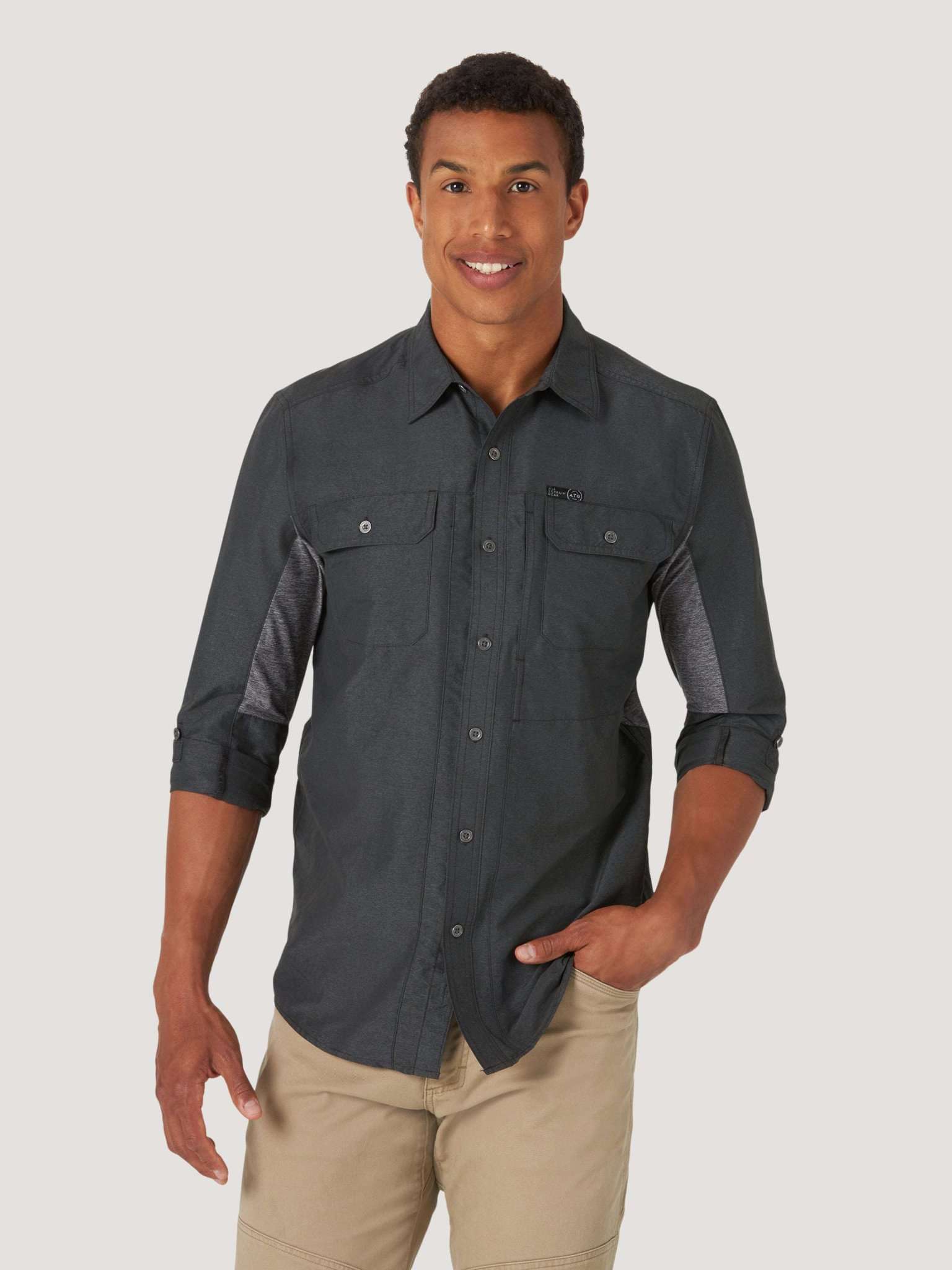 All Terrain Gear Mixed Material Shirt in Black Chemises Wrangler   