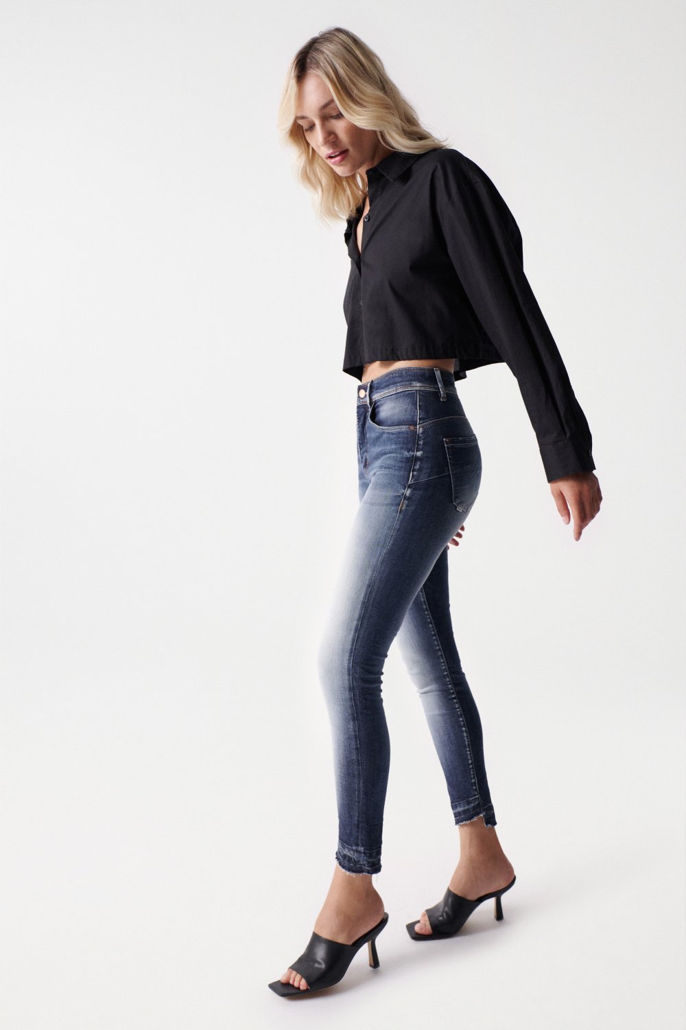 Secret Glamour Cropped Push-In en jean Dark Wash Salsa Jeans   