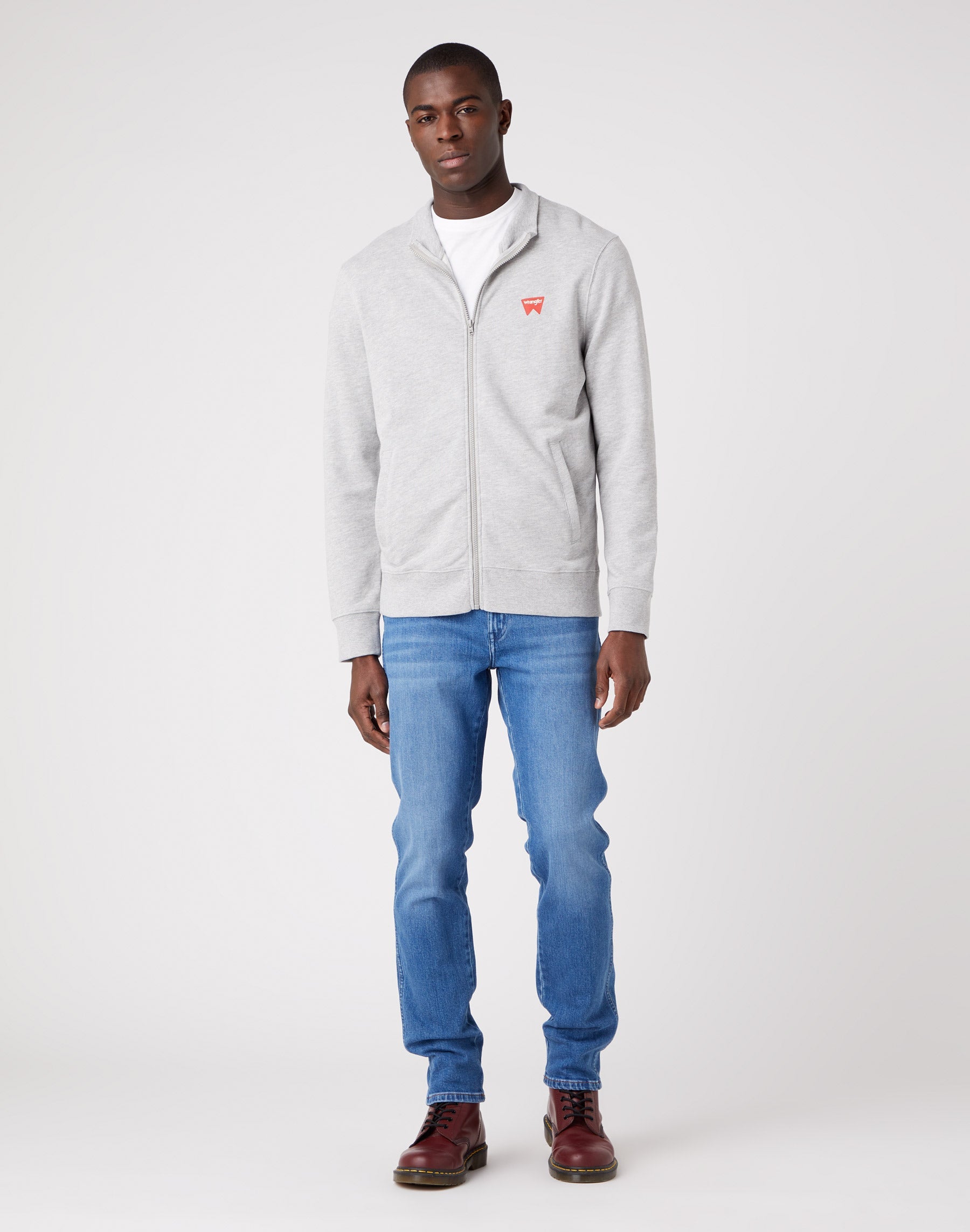 Funnel Neck Zip in Mid Grey Melange Sweat-shirts Wrangler   