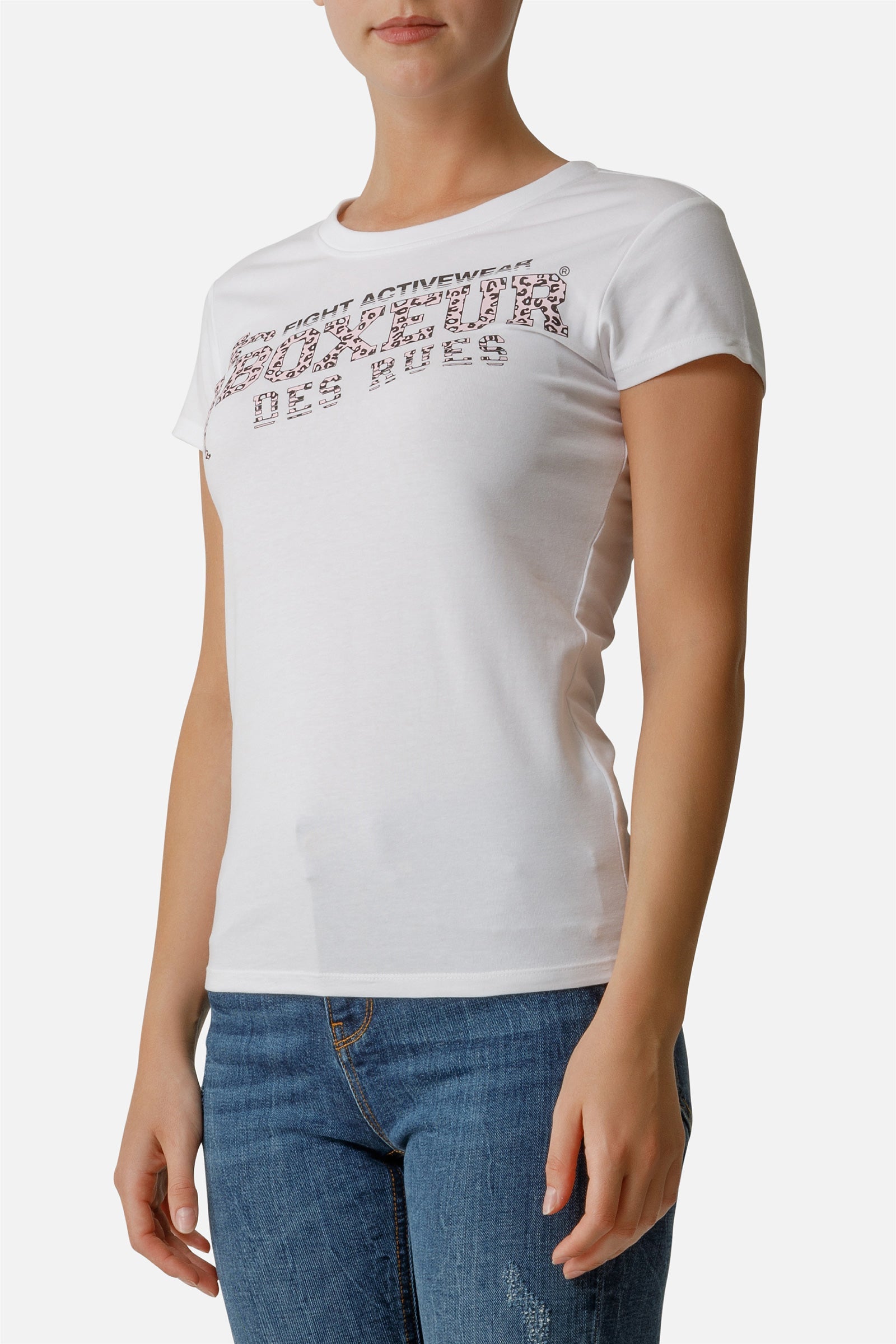 Front Logo Round Neck T-Shirt en blanc T-shirts Boxeur des Rues   