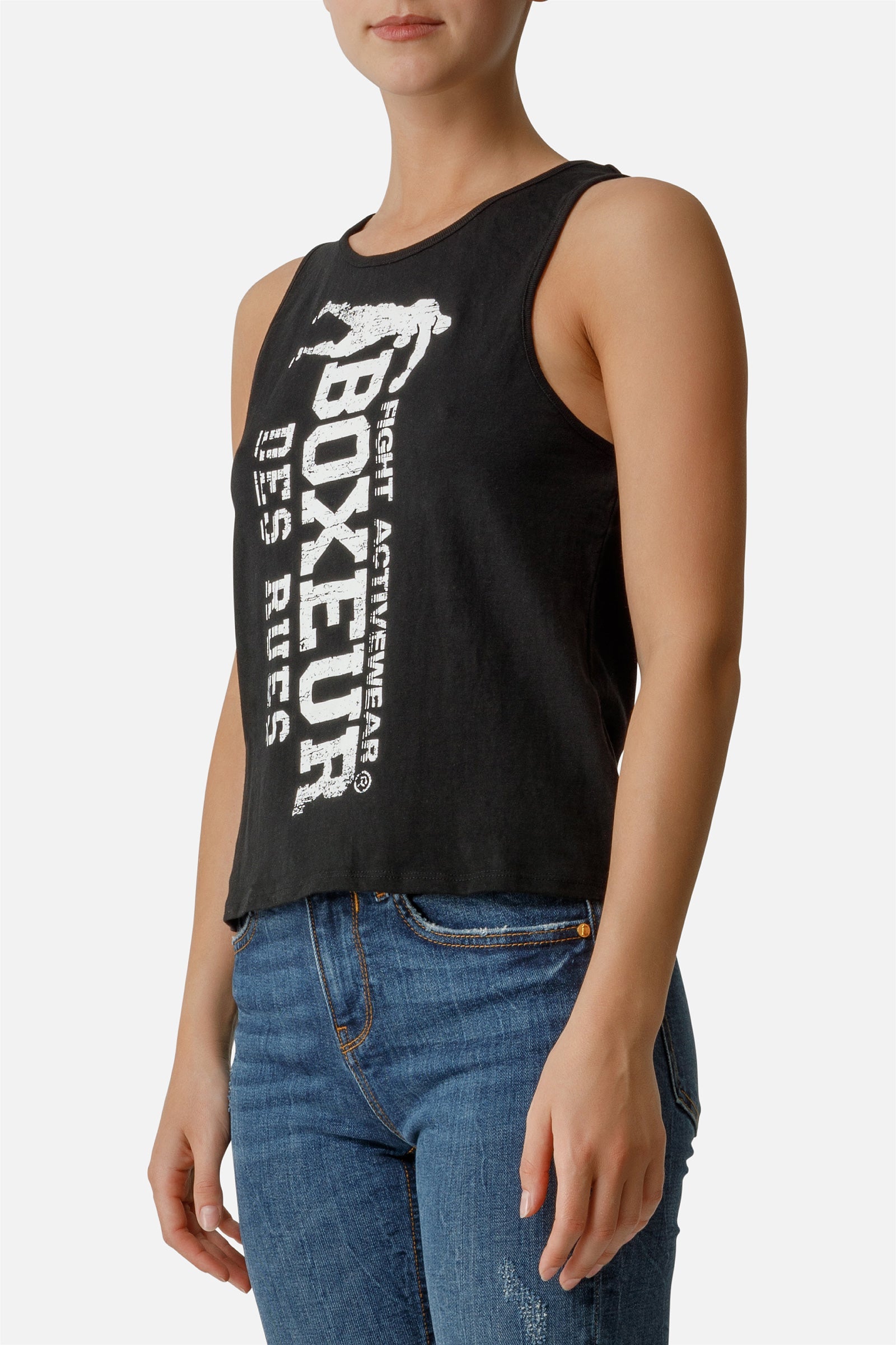 Basic Tank Top With Front Logo in Black Débardeurs Boxeur des Rues   