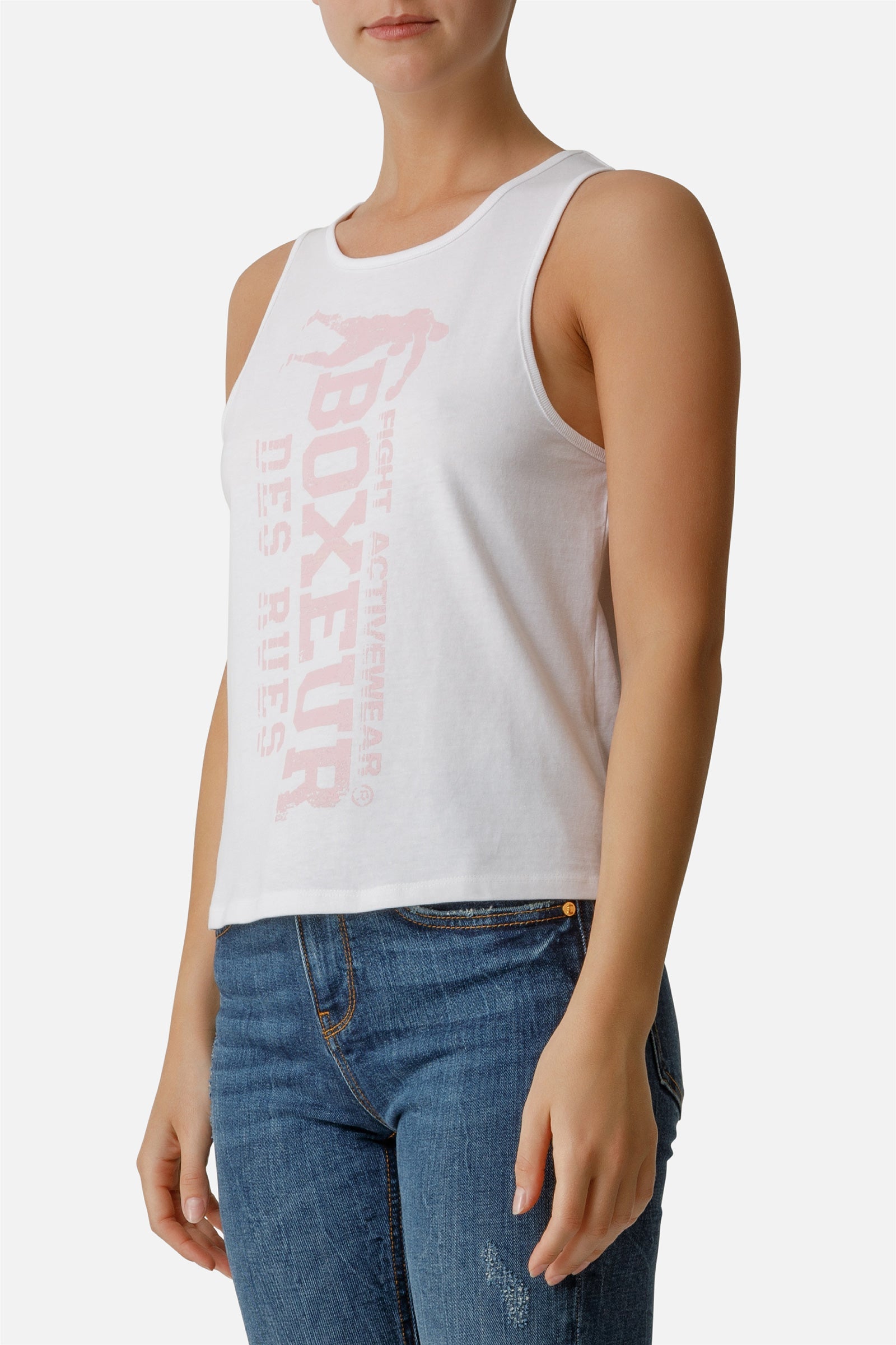 Basic Tank Top With Front Logo in Blanc Débardeurs Boxeur des Rues   