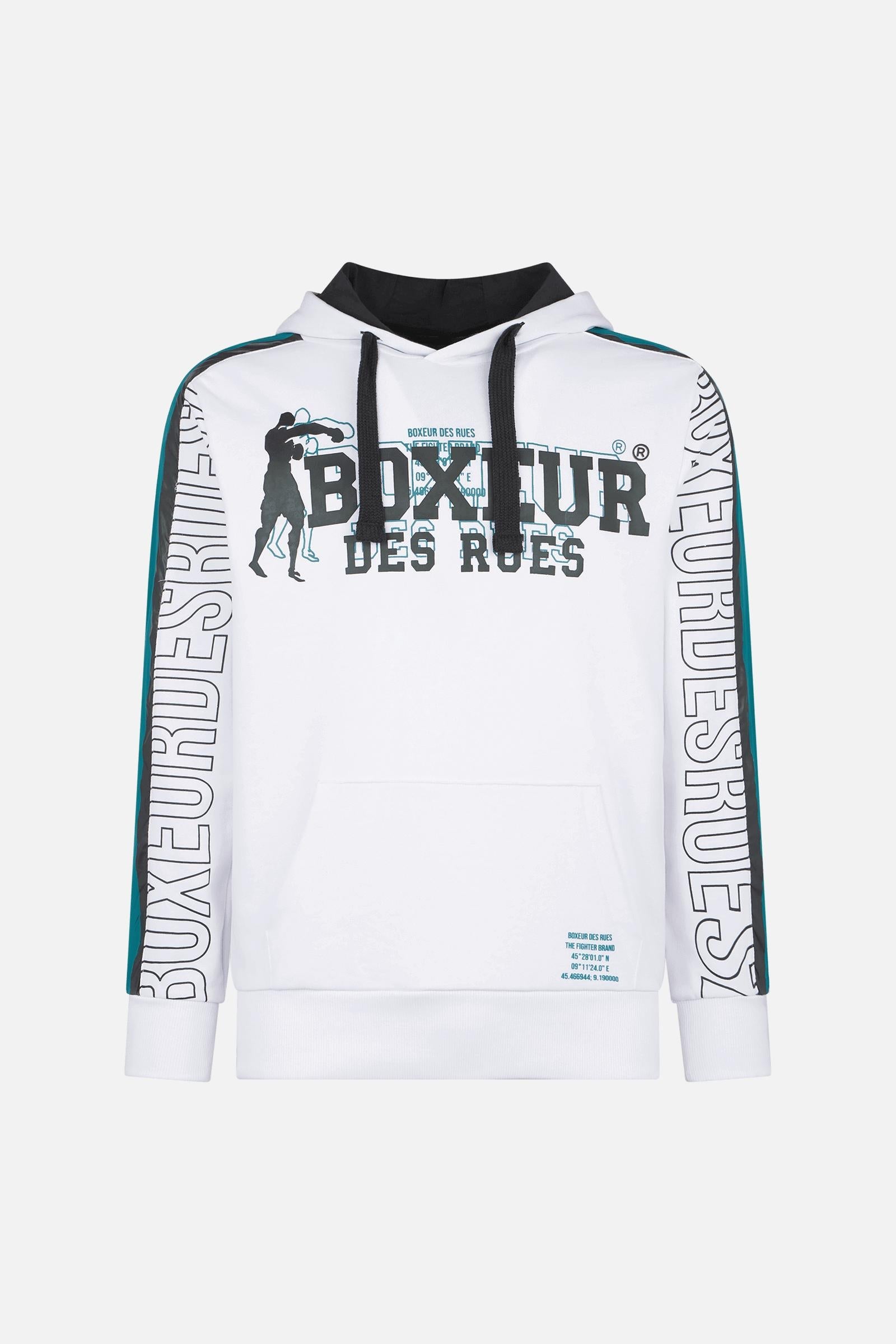 Sweat à capuche blanc avec manches raglan Boxeur des Rues   