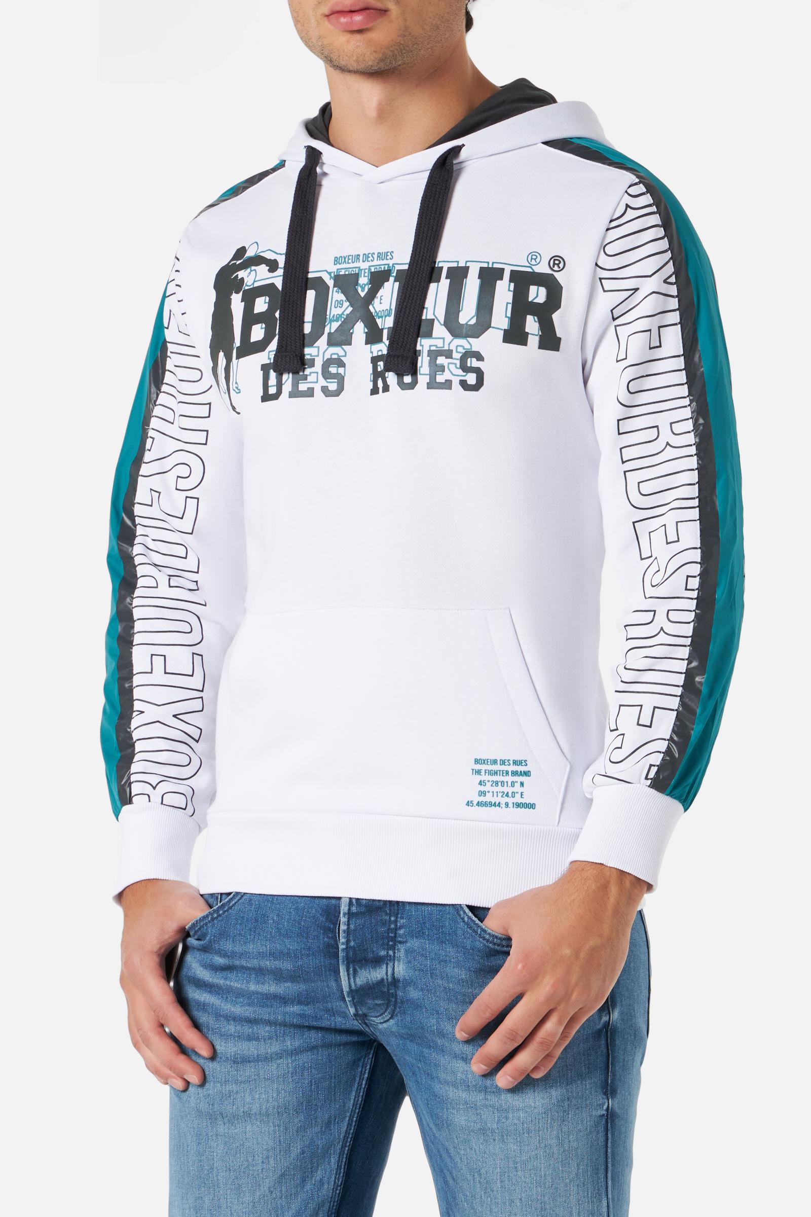 Sweat à capuche blanc avec manches raglan Boxeur des Rues   