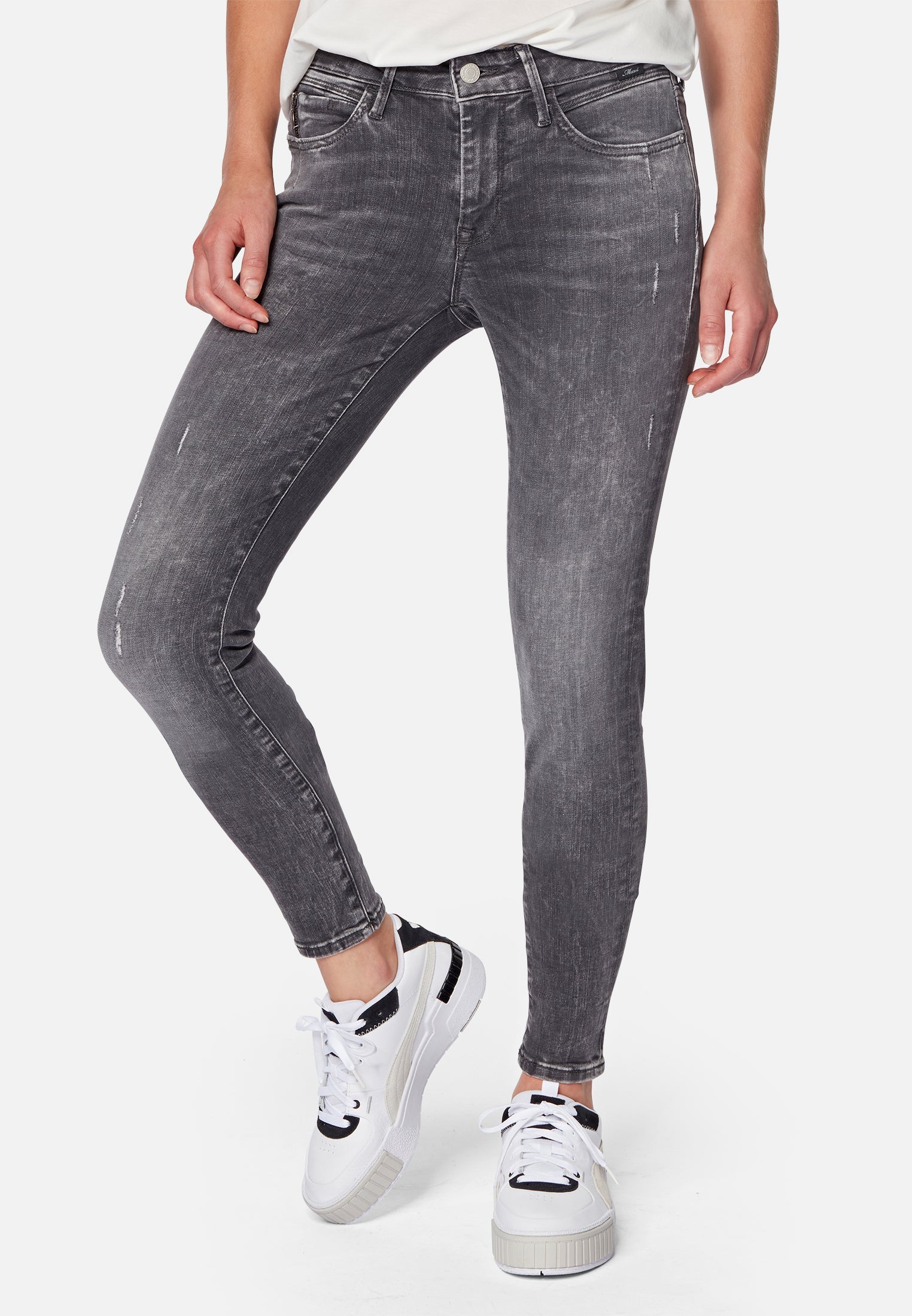 Adriana in Dark Grey Distressed Glam Jeans Mavi   